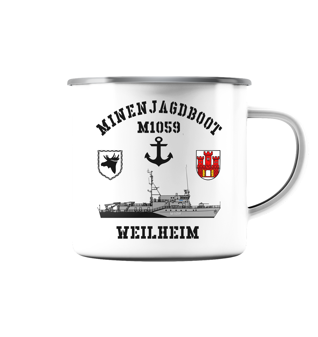 Mij.-Boot M1059 WEILHEIM Anker 3.MSG - Emaille Tasse (Silber)
