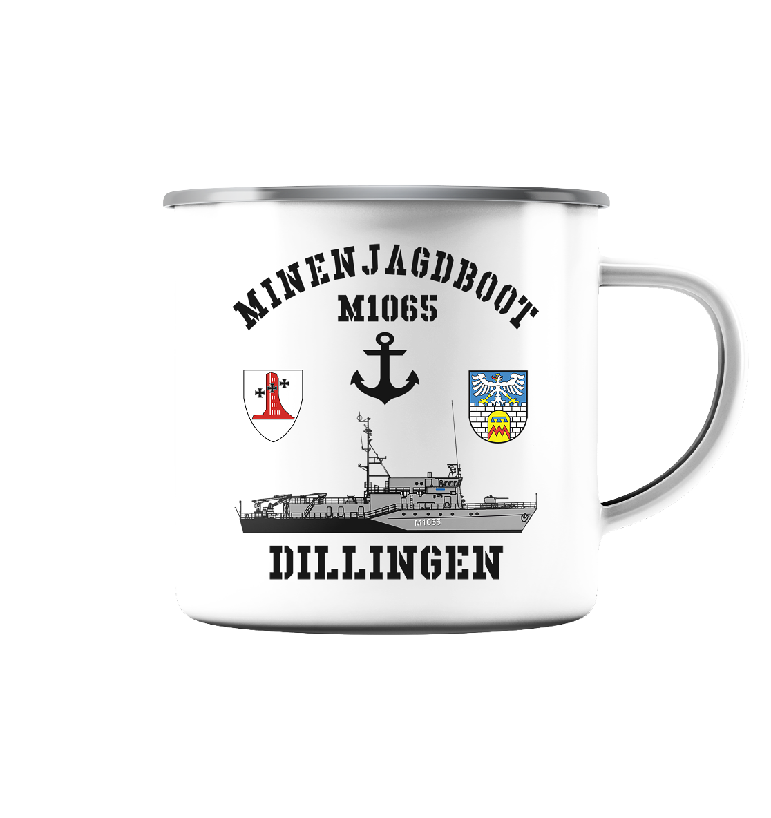 Mij.-Boot M1065 DILLINGEN Anker 1.MSG  - Emaille Tasse (Silber)