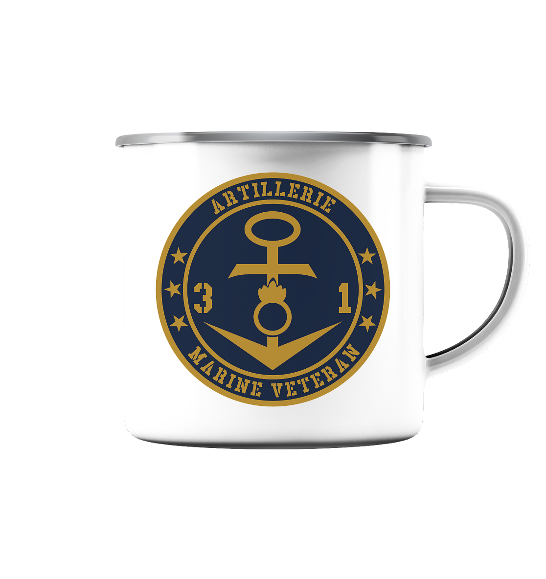 Marine Veteran 31er ARTILLERIE - Emaille Tasse (Silber)