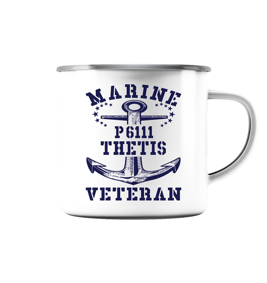 U-Jagdboot P6111 THETIS Marine Veteran - Emaille Tasse (Silber)