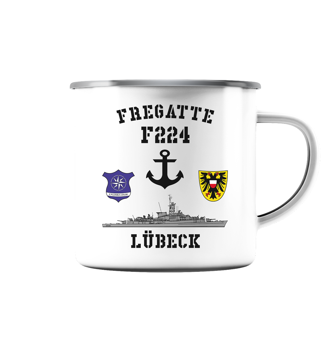 Fregatte F224 LÜBECK Anker   - Emaille Tasse (Silber)
