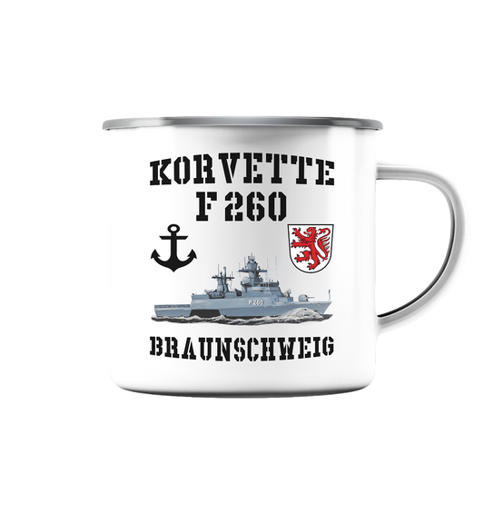 Korvette F260 BRAUNSCHWEIG Anker - Emaille Tasse (Silber)