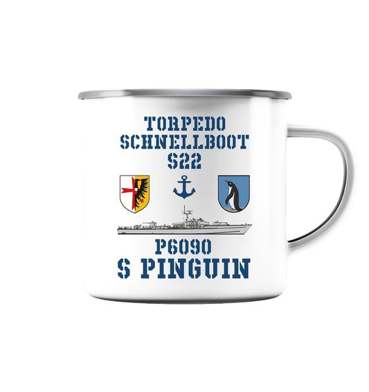 P6090 S22 PINGUIN Anker - Emaille Tasse (Silber)