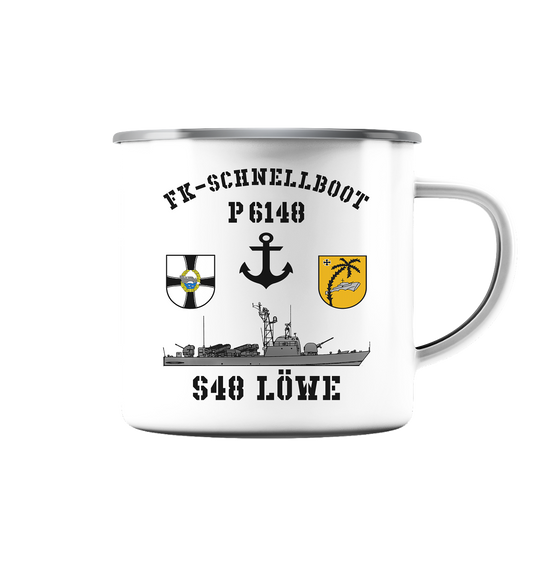 P6148 S48 LÖWE - Emaille Tasse (Silber)