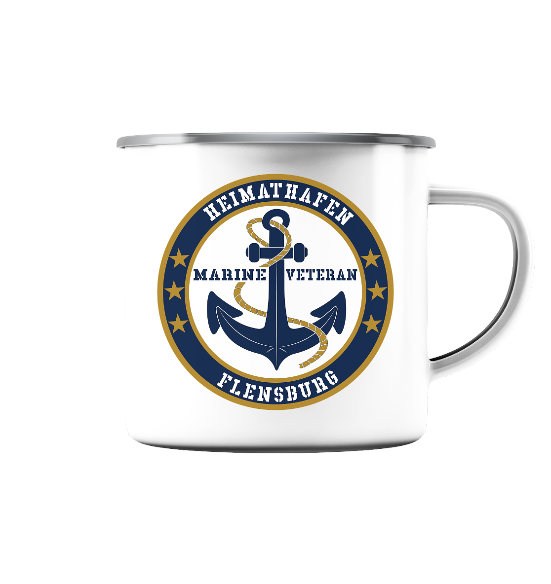 Marine Veteran Heimathafen FLENSBURG - Emaille Tasse (Silber)