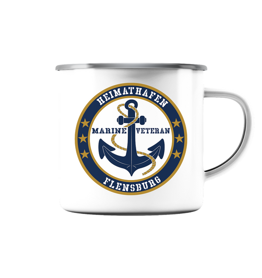 Marine Veteran Heimathafen FLENSBURG - Emaille Tasse (Silber)