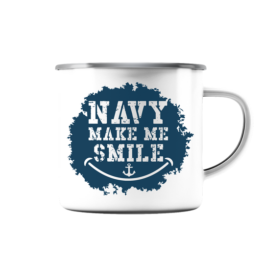 Navy make me smile - Emaille Tasse (Silber)